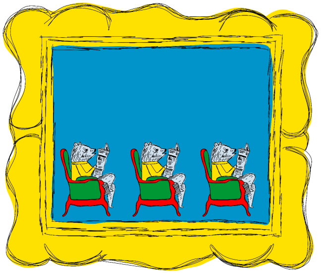 picture frame with three bears sitting in chairs